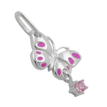 Anhänger 18x8mm Schmetterling mit Zirkonia pink Silber 925