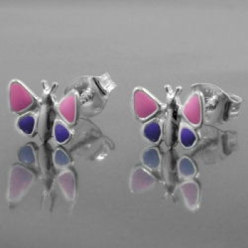 Ohrstecker Ohrring 8mm Kinderohrring Schmetterling pink-lila-lackiert Silber 925