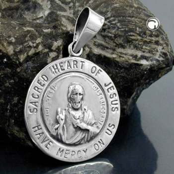 Anhänger 26mm Herz-Jesu-Verehrung dunkel geschwärzt Silber 925