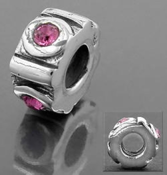 Anhänger 10x5mm Perle Bead mit 4 Glassteinen pink rhodiniert Silber 925