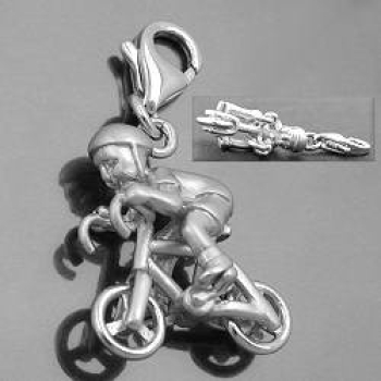 Anhänger 17x14x7mm Charm Fahrradfahrer rhodiniert Silber 925