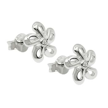 Ohrstecker Ohrring 9mm Blume Zirkonia weiß glänzend rhodiniert Silber 925