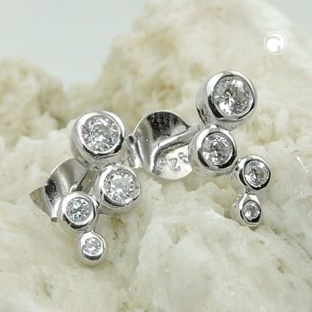 Ohrstecker Ohrring 9x3mm 4x Zirkonia weiß glänzend rhodiniert Silber 925