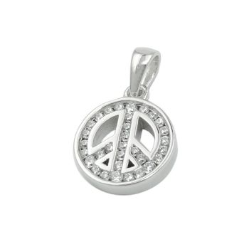 Anhänger 14,5x12x3mm Peace-Zeichen mit Zirkonias rhodiniert Silber 925