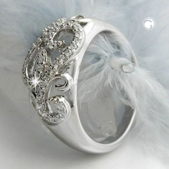 Ring 11mm floral mit vielen Zirkonias glänzend rhodiniert Silber 925 Ringgröße 54