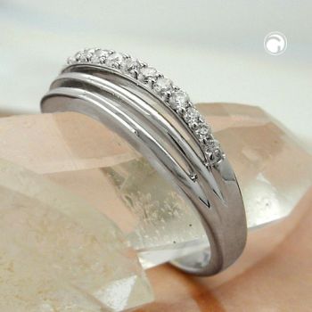 Ring 6mm mit Zirkonias glänzend rhodiniert Silber 925 Ringgröße 54