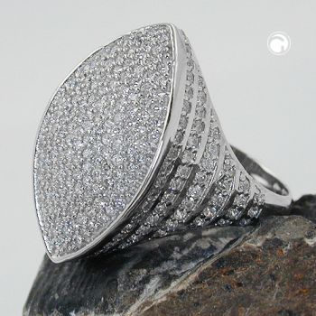 Ring 23x11mm mit vielen Zirkonias rhodiniert Silber 925 Ringgröße 62