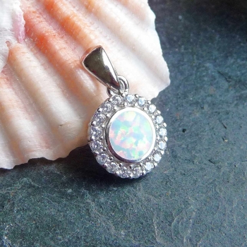 Anhänger 11mm Zirkonias Opal rhodiniert Silber 925