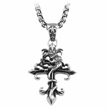 Kette Edelstahl mit Kreuz und Drache