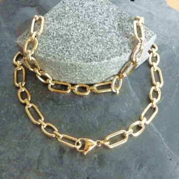 Kette Collier Edelstahl vergoldet oval 50cm