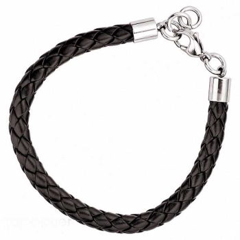 Armband Leder schwarz Edelstahl 20cm