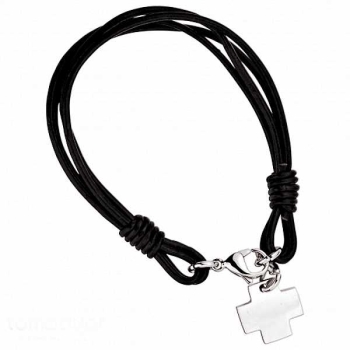 Armband Leder schwarz Edelstahl Kreuz 20cm