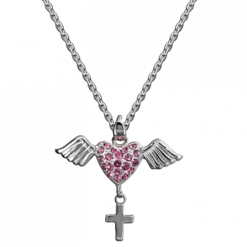 Silberanhänger Flügel Herz pink Kreuz 925 Silber