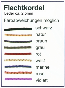 Lederbänder 2,5mm geflochten 9 Farben aus echtem Ziegenleder