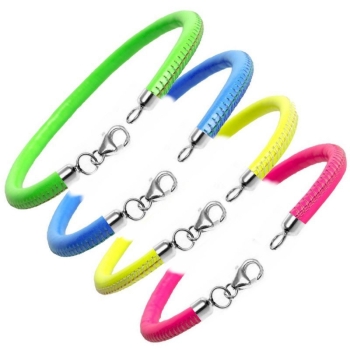 Lederbänder Colliers Armbänder Kalbsleder 4mm neon mit Karabiner