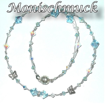 Collier Kette Blau Weiss Klar 43cm