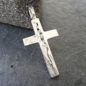 Anhänger Kreuz gehämmert Zirkonia 15x24mm Silber 925