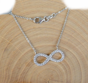 Collier Kette mit Anhänger Zirkonia Unendlichkeit Silber 925 42cm