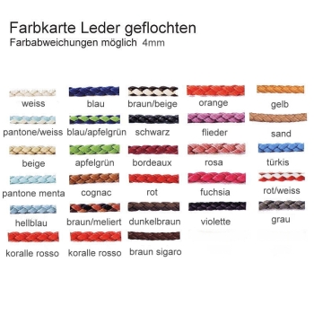 Exklusives Ledercollier 4mm geflochten in 27 Farben mit 925 Silber Bajonett