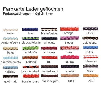 Exklusives Ledercollier 5mm geflochten in 30 Farben mit 925 Silber Bajonett