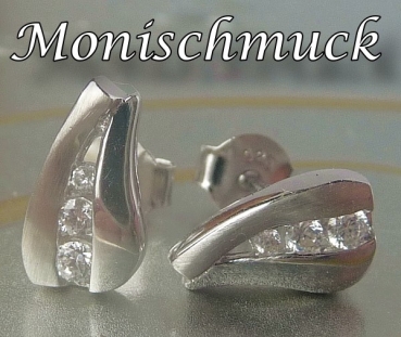 Ohrstecker 925 Sterling Silber mit 3 Zirkonia Steinen