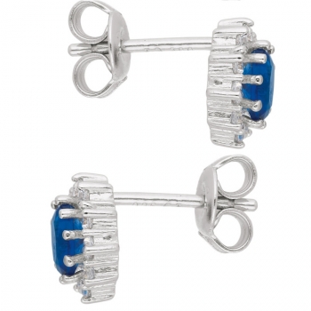 Ohrstecker oval 8x7mm Zirkonia blau weiss 925 Silber