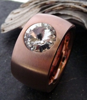 Ring Edelstahl rose-vergoldet 14mm mit Zirkonia kristall