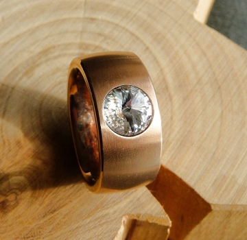 Ring aus Edelstahl rose 11 mm mit Kristall Steine nach Wahl