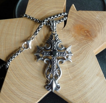 Kette Edelstahl mit Kreuz und Zirkonia