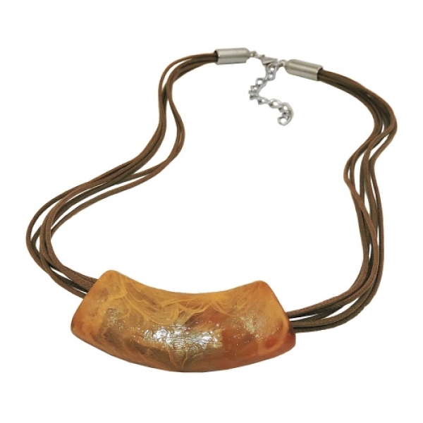 Kette 54x19mm Anhänger Rohr flach gebogen ocker-hellbraun-marmoriert glänzend Kunststoff 45cm