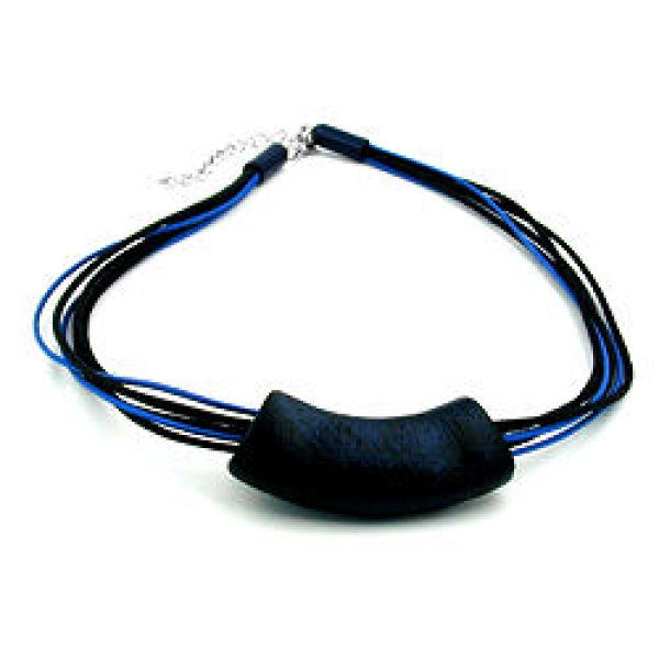 Kette 54x19mm Anhänger Rohr flach gebogen blau-schwarz-marmoriert glänzend Kunststoff 45cm