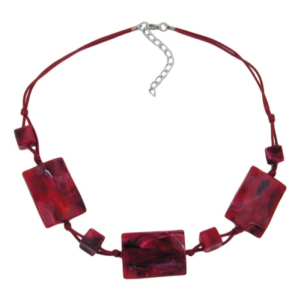 Kette 3x 35x25mm-Viereck gewellt rot-schwarz-marmoriert 45cm