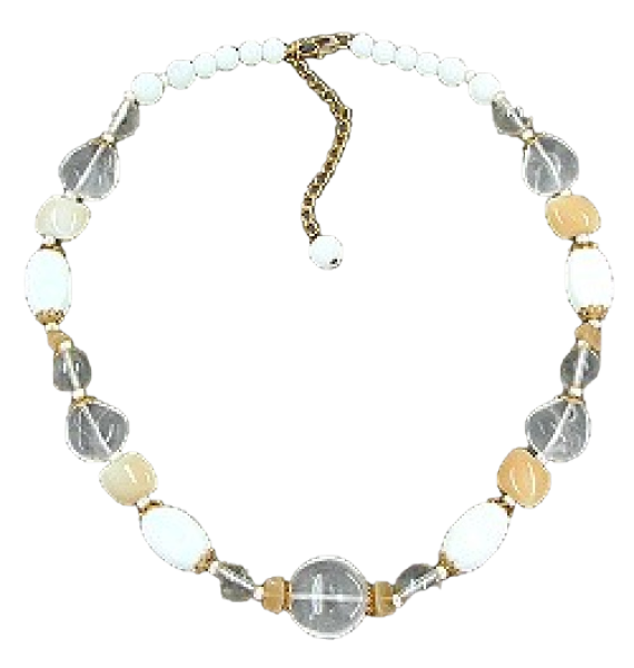 Collier, Glasperlen, weiß-beige-kristal 42cm