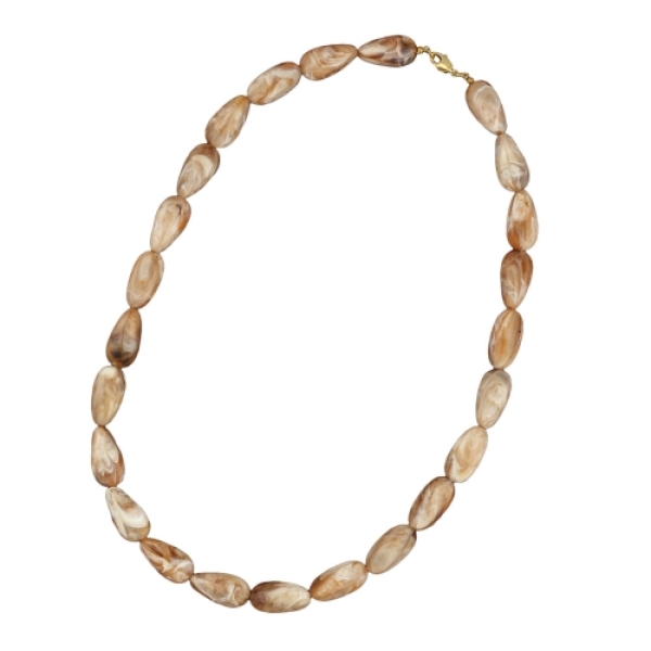 Kette 25x17mm Winkelperle Kunststoff natur-beige-marmoriert glänzend 60cm