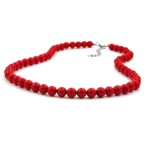 Kette 8mm Kunststoffperlen rot-glänzend 55cm