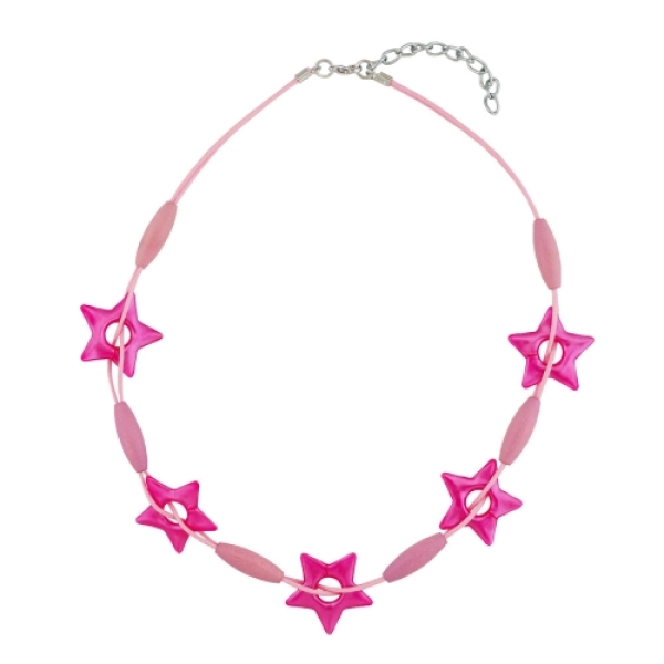 Kette 27mm Stern pink Kunststoff Holzperle Kordel rosa 42cm