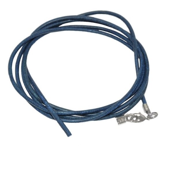 Lederband Rundschnur Rindleder 2mm blau gefärbt mit 1x Verschluss silberfarbig ca. 1m