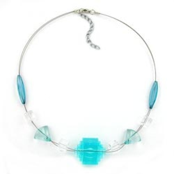 Kette Drahtkette Stufenperle aqua-transparent Kunststoffperlen 45cm