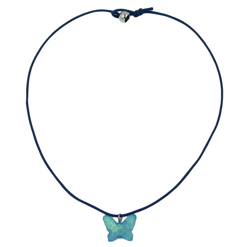 Kette Kinderkette Schmetterling Kunststoff hellblau mit Schliff Kordel dunkelblau 42cm