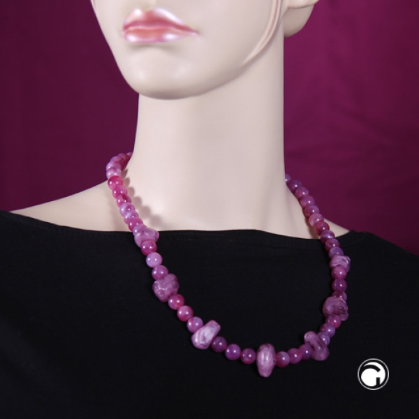 Kette 10mm Perle Kunststoff lila-weiß-rot-marmoriert mit verschiedenen unrunden Perlen 55cm