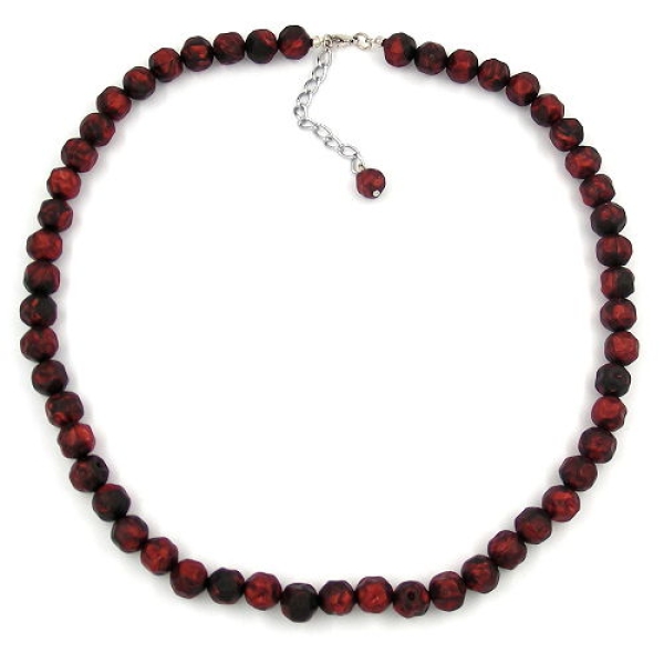 Kette 10mm Kunststoffperlen Barockperlen rot-schwarz-marmoriert 50cm