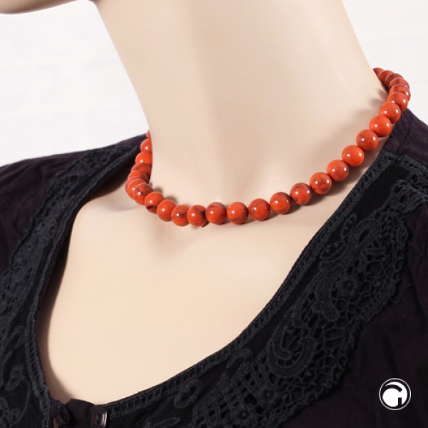 Kette 10mm Rundperle orange-schwarz-marmoriert Kunststoff 40cm