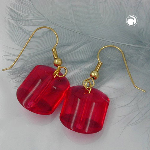 Ohrhaken Ohrringe Ohrhänger 37x15mm Schrägperle Kunststoff rot-transparent-glänzend