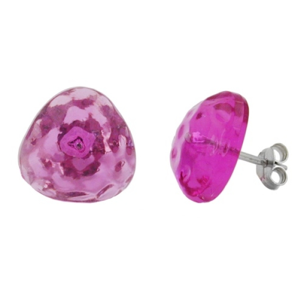 Ohrstecker Ohrring 14mm Dreieck pink-transparent gehämmert Kunststoff