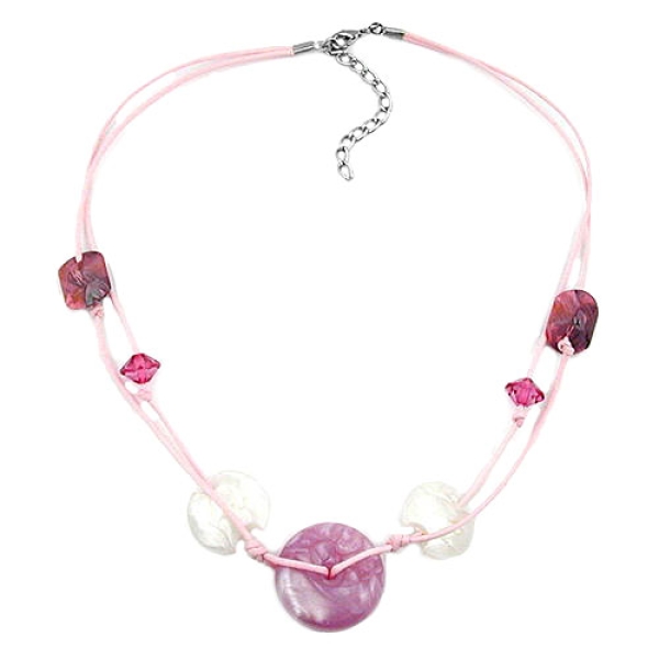 Kette 30x11mm Kunststoffperle Scheibe rosa-seidig weiß Kordel rosa 50cm