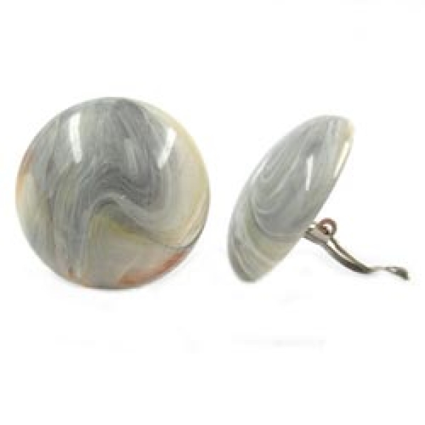 Clip Ohrring 30mm Riss grau-beige-marmoriert glänzend Kunststoff-Bouton