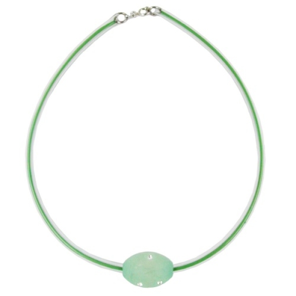 Kette 26x20mm Olive mint-kristall transparenter Gummi-Schlauch 42cm