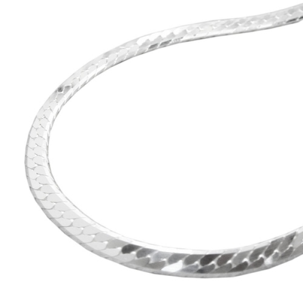 Kette 3mm Panzerkette flach gedrückt glänzend diamantiert Silber 925 42cm