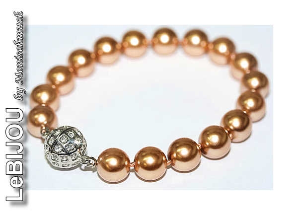 Armband Perlen 10mm champagne 19cm