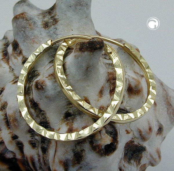 Creole Ohrring 17x1mm Steckverschluss Muster glänzend diamantiert 9Kt GOLD